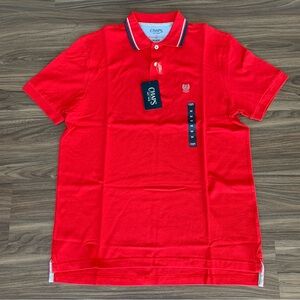 Sale! Chaps Polo Shirt Poppy Red Cotton with Striped Collar Size M